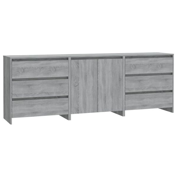 vidaXL 3-tlg. Sideboard Grau Sonoma Holzwerkstoff