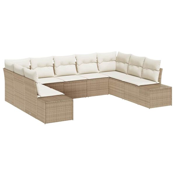 vidaXL Gartensofa-set mit Kissen 9 pcs Beige und Creme Polyrattan