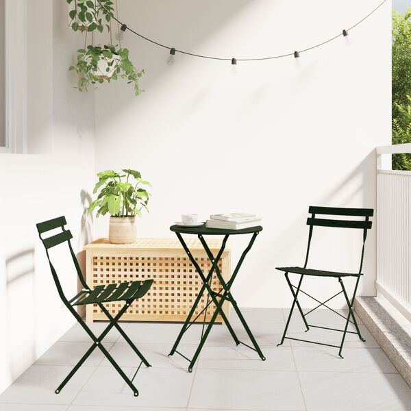 vidaXL Klapp Bistro Set 3 pcs Dunkelgrün Stahl