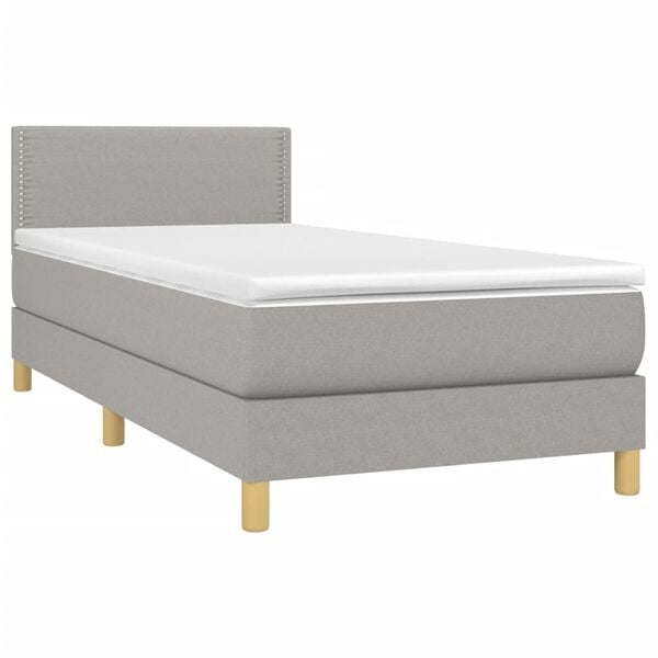 vidaXL Boxspringbett mit Matratze & LED Hellgrau 100x200 cm Stoff