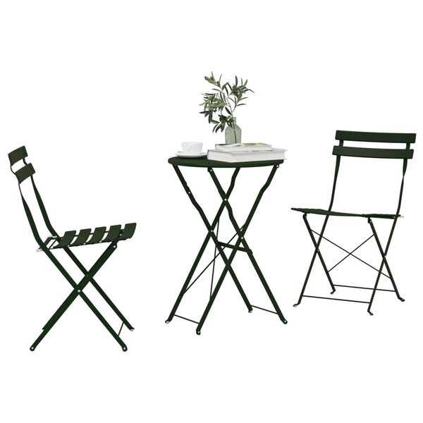 vidaXL Klapp Bistro Set 3 pcs Dunkelgrün Stahl