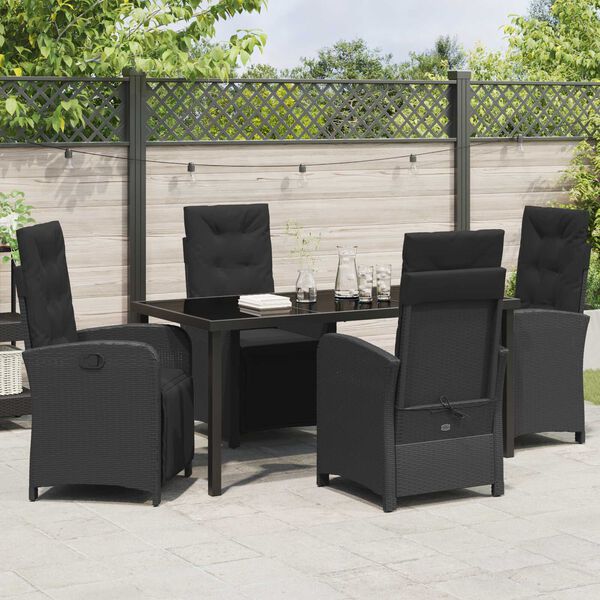 vidaXL Garten Essgruppe mit Kissen 5 pcs Schwarz Poly-Rattan
