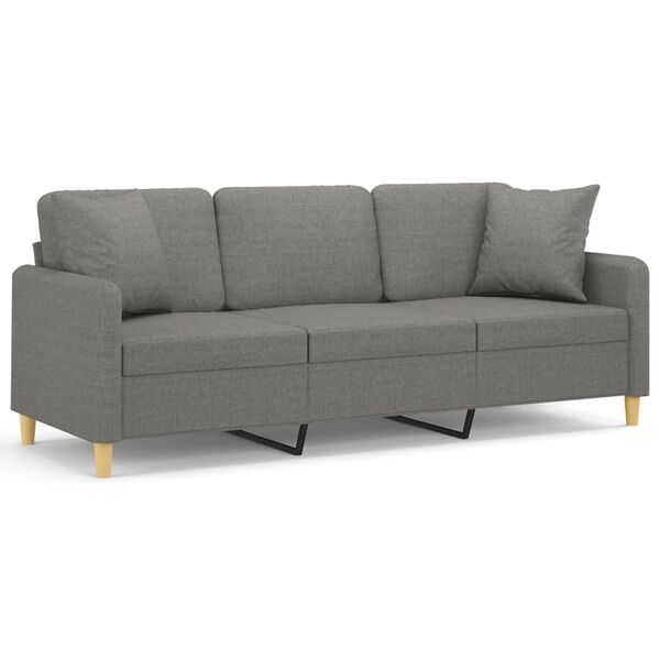 vidaXL 3-Sitzer-Sofa mit Kissen Dunkelgrau 180 cm Stoff