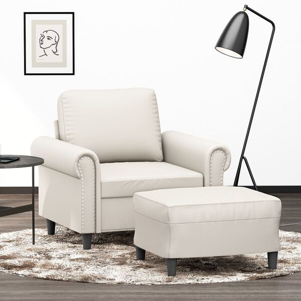 vidaXL Sessel mit Hocker Creme 60 cm Kunstleder
