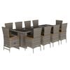 vidaXL 11-tlg. Garten-Essgruppe mit Kissen Grau Poly Rattan