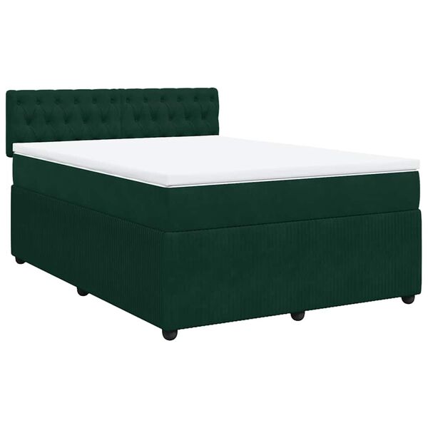 vidaXL Boxspringbett mit Matratze Dunkelgr&uuml;n 160x200 cm Samt
