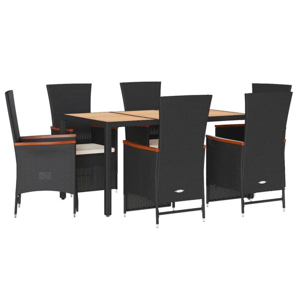 vidaXL 7-tlg. Garten-Essgruppe mit Kissen Schwarz Poly Rattan