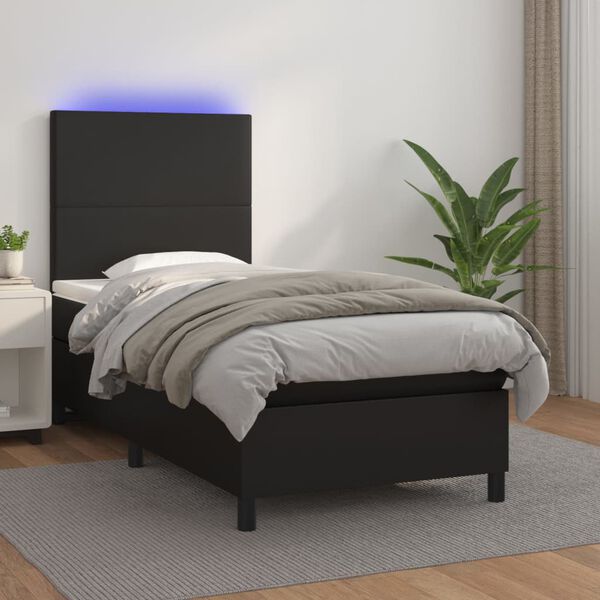 vidaXL Boxspringbett mit Matratze & LED Schwarz 100x200 cm Kunstleder