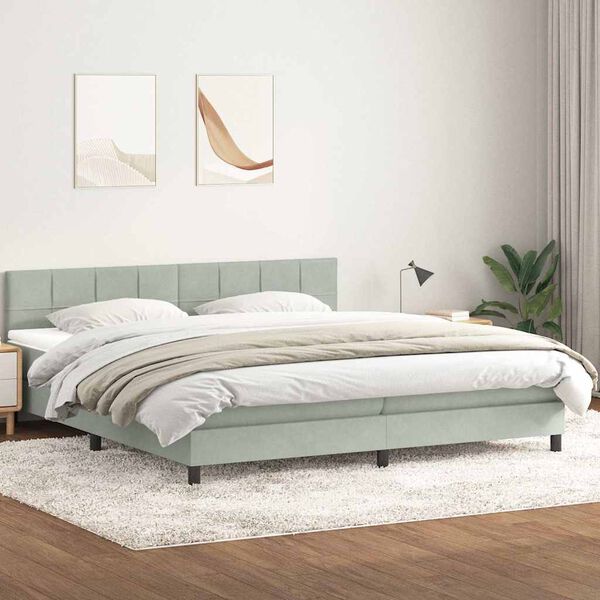 vidaXL Boxspringbett mit Matratze & LED Hellgrau 200x220 cm Samt