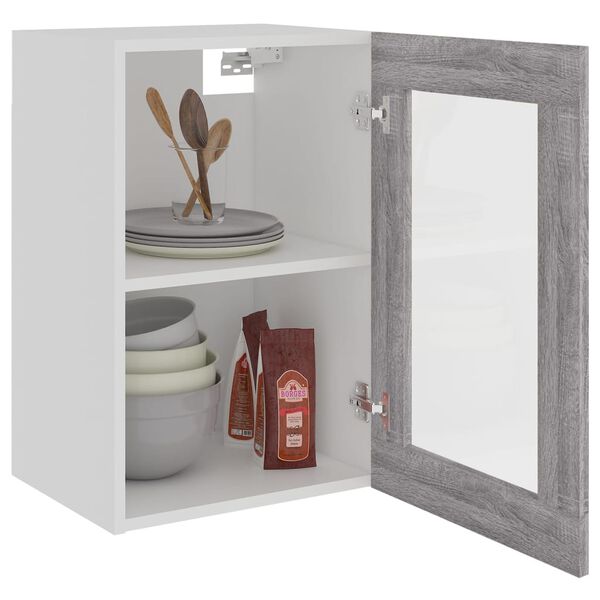 vidaXL H&auml;ngeschrank Lyon Glas Grau Sonoma 40x31x60 cm Holzwerkstoff
