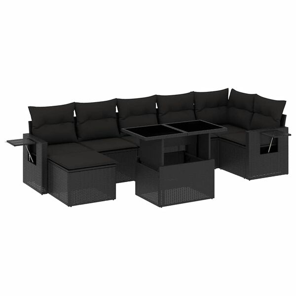vidaXL 8-tlg. Garten-Sofagarnitur mit Kissen Schwarz Poly Rattan