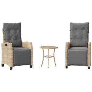 vidaXL 3-tlg. Bistro-Set mit Kissen Beigemischung Poly Rattan