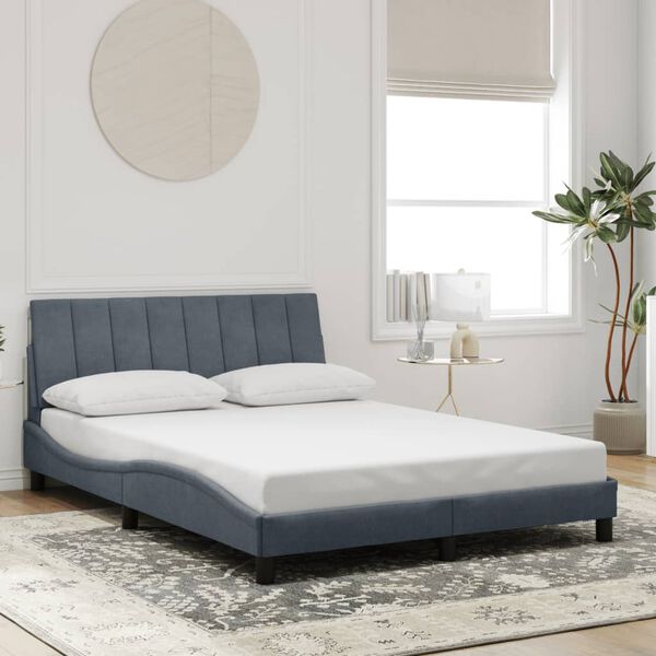 vidaXL Bettgestell mit LED ohne Matratze "Hanko" Dunkelgrau 140x190 cm Samt
