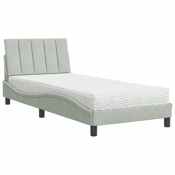 vidaXL Bett mit Matratze "Hanko" Hellgrau 90x190 cm Samt