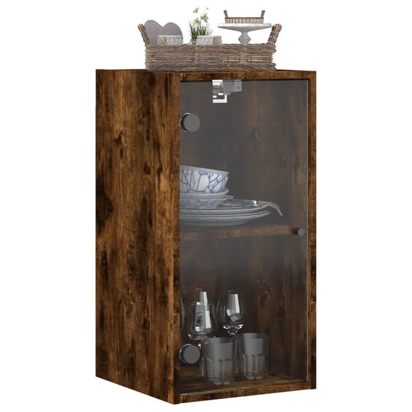 vidaXL Wandschrank mit Glast&uuml;ren R&auml;uchereiche 35x37x68,5 cm