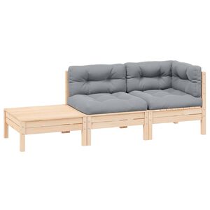 vidaXL 3-tlg. Garten-Lounge-Set mit Grauen Kissen Kiefer Massivholz