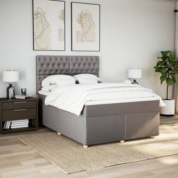 vidaXL Boxspringbett mit Matratze Taupe 140x190 cm Stoff