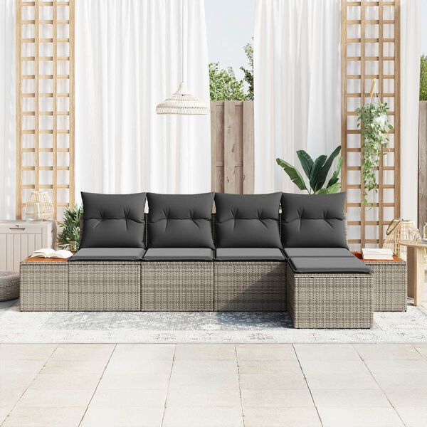 vidaXL Gartensofa-set mit Kissen mit Speicher 6 pcs Grau Polyrattan