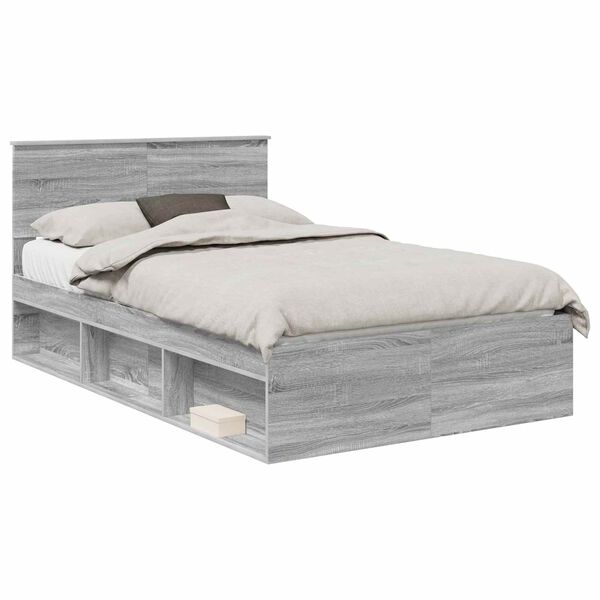 vidaXL Bettrahmen Graues Sonoma 120 x 190 cm Massives Kiefernholz