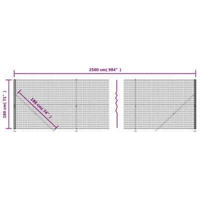 vidaXL Maschendrahtzaun mit Bodenflansch Anthrazit 1,8x25 m