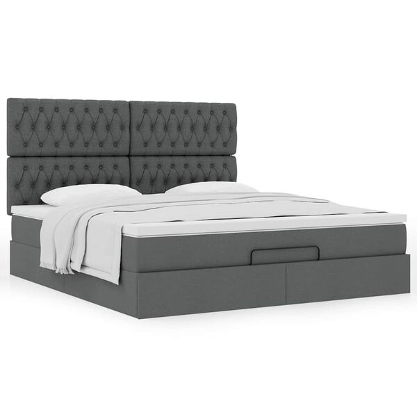 vidaXL Ottoman-Bett mit Matratze Dunkelgrau 180x200 cm Stoff
