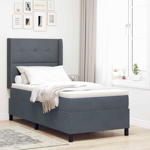 vidaXL Boxspringbett mit Matratze Dunkelgrau 80 x 200 cm Samt