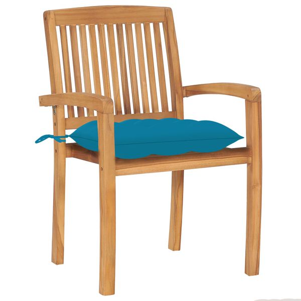 vidaXL Gartenst&uuml;hle 2 Stk. mit Hellblauen Kissen Massivholz Teak