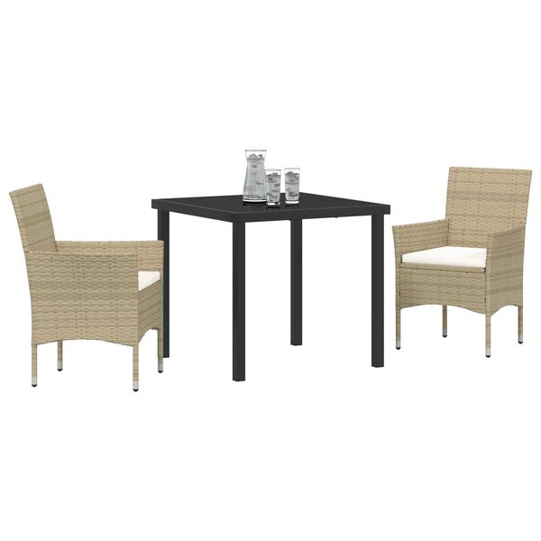 vidaXL Garten Essgruppe mit Kissen 3 pcs Beige Poly-Rattan