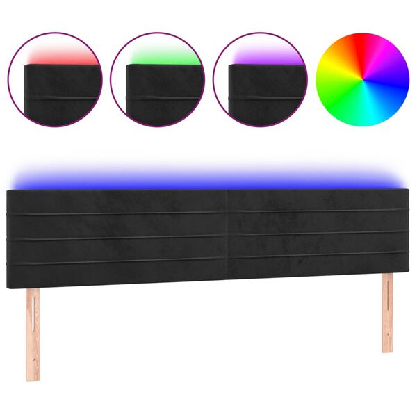 vidaXL LED Kopfteil Schwarz 180x5x78/88 cm Samt