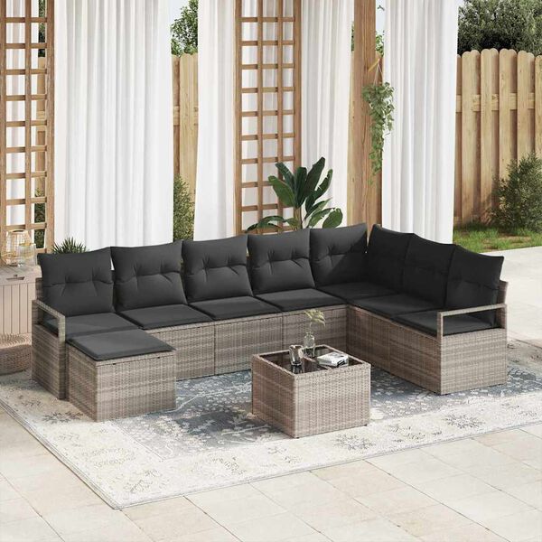 vidaXL Garten-Sofa-Set 9 pcs Hellgrau Poly Rattan