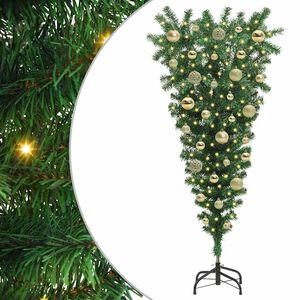 vidaXL Umgedrehter Kunst Weihnachtsbaum mit Kugelset Gr&uuml;n 120 cm PVC