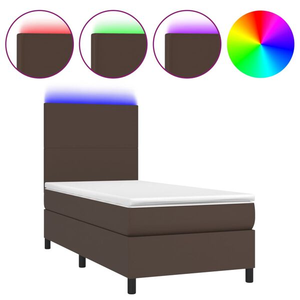 vidaXL Boxspringbett mit Matratze & LED Braun 80x200 cm Kunstleder