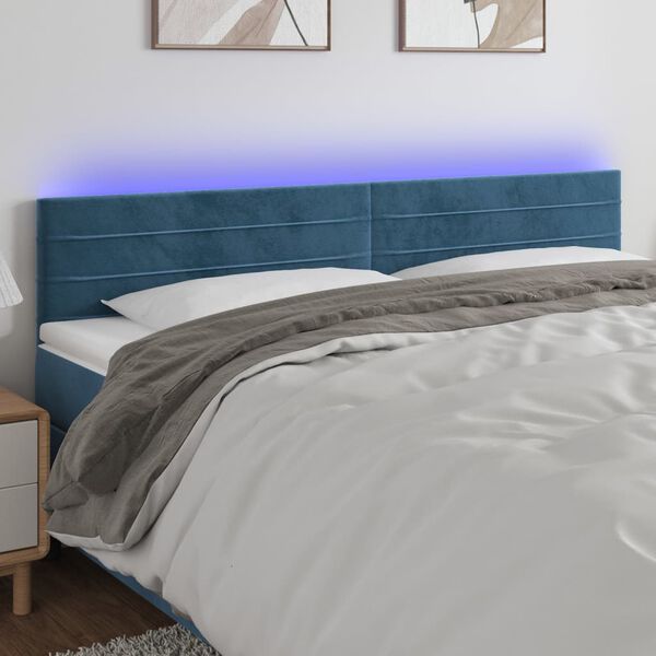 vidaXL LED Kopfteil Dunkelblau 160x5x78/88 cm Samt