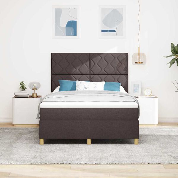 vidaXL LED Boxspringbett mit Matratze Dunkelbraun 140 x 190 cm Stoff