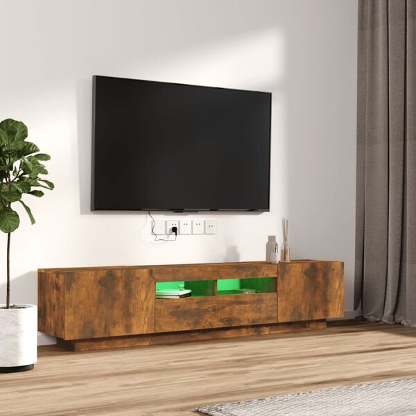 vidaXL 2-tlg. TV-Schrank-Set LED-Leuchten R&auml;uchereiche Holzwerkstoff