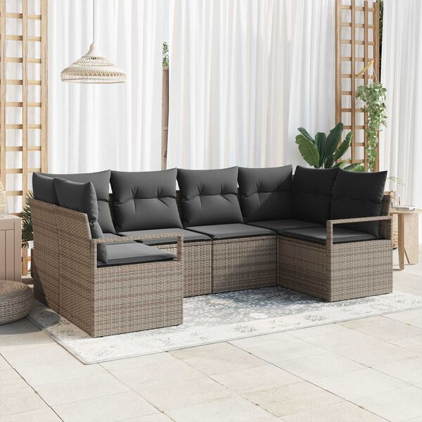 vidaXL Sofa Set mit Kissen 6 pcs Grau Poly-Rattan