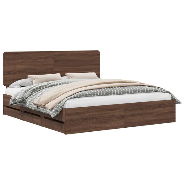 vidaXL Bettrahmen Braun Eichen-Optik 200 x 200 cm Ingenieurs Holz
