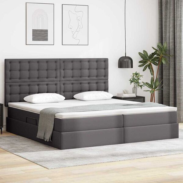 vidaXL Aufbewahrungsbett mit Matratze Grau 200 x 200 cm Kunstleder