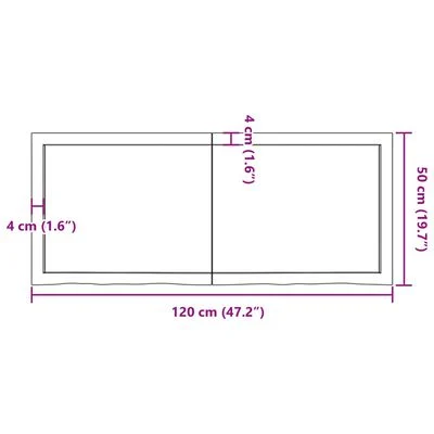 vidaXL Tischplatte 120x50x(2-4) cm Massivholz Eiche Unbehandelt