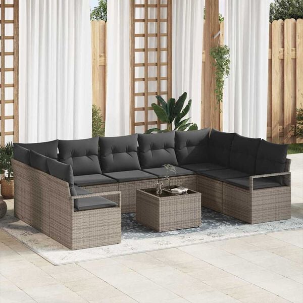 vidaXL Sofa Set mit Kissen mit Speicher 10 pcs Hellgrau Poly-Rattan