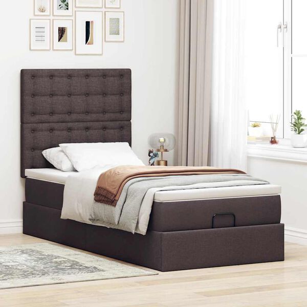 vidaXL Ottoman-Bett mit Matratze & LEDs Dunkelbraun 80x200 cm Stoff