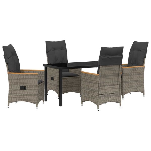 vidaXL Garten Essgruppe mit Kissen 5 pcs Grau Poly-Rattan