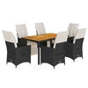 vidaXL 7-tlg. Garten-Essgruppe mit Kissen Schwarz Poly Rattan