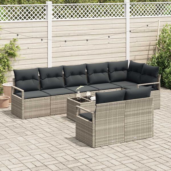 vidaXL Gartensofa-set mit Kissen 9 pcs Hellgrau Poly-Rattan