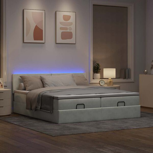 vidaXL Ottoman-Bett mit Matratzen & LEDs Hellgrau 200x200 cm Samt