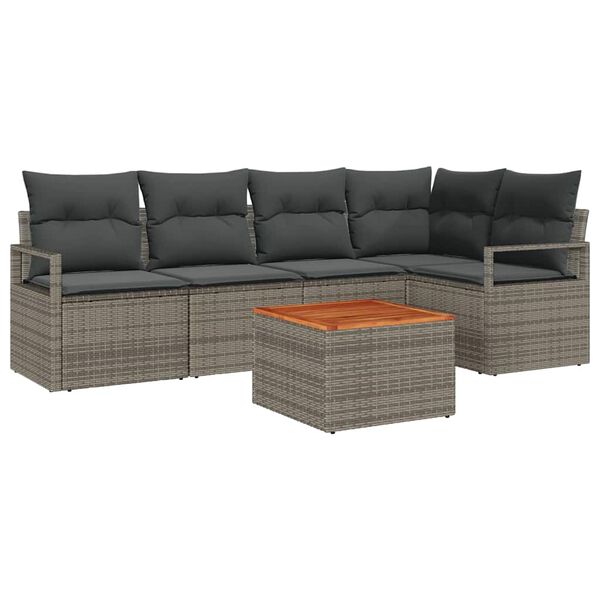 vidaXL Gartensofa-set mit Kissen 6 pcs Grau Poly-Rattan