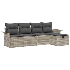 vidaXL Garten-Sofa-Set mit Kissen 5 pcs Hellgrau Poly Rattan