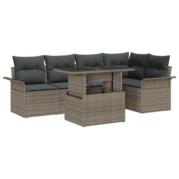vidaXL Gartensofa-set mit Kissen mit Speicher 6 pcs Grau Poly Rattan