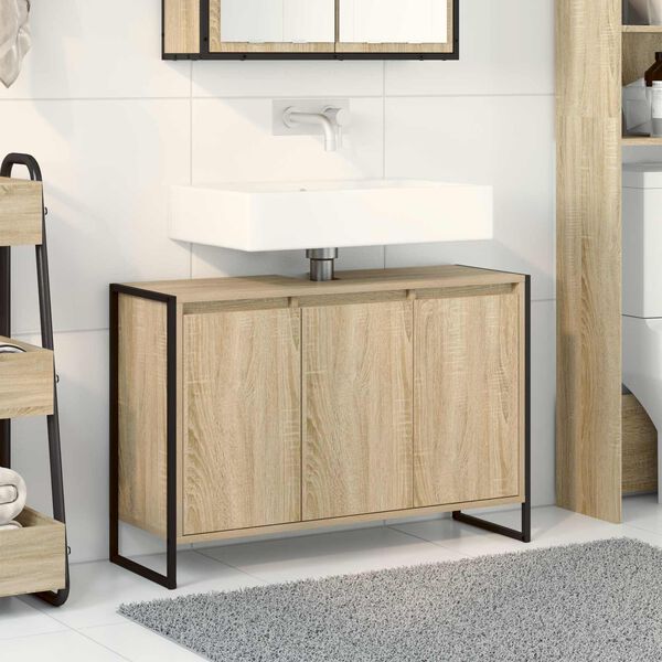 vidaXL Badezimmerschrank mit T&uuml;r Sonoma 90 x 30 x 60 cm Holzwerkstoff