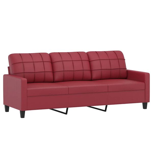 vidaXL 3-tlg. Sofagarnitur mit Kissen Weinrot Kunstleder